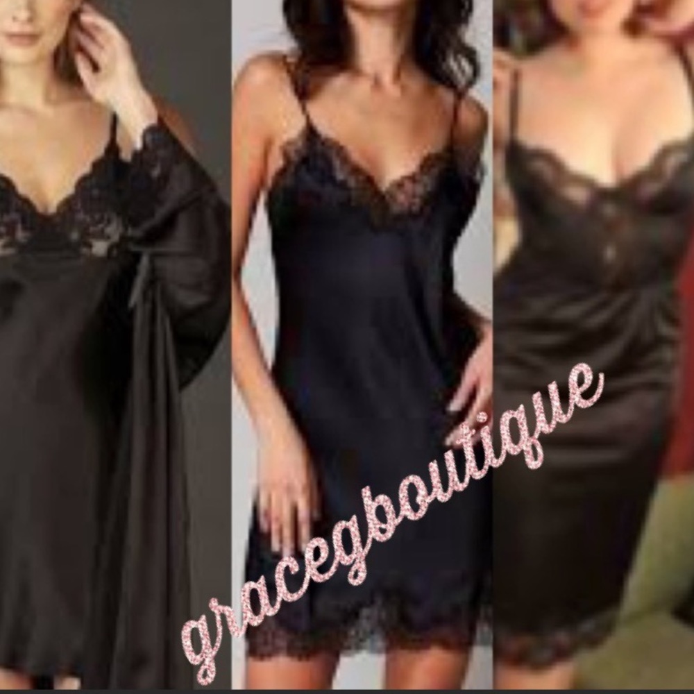 Vintage Slip Dress Full Slip Lace Lingerie Romantic Sexy Pin Up Black Med Large - Picture 1 of 12